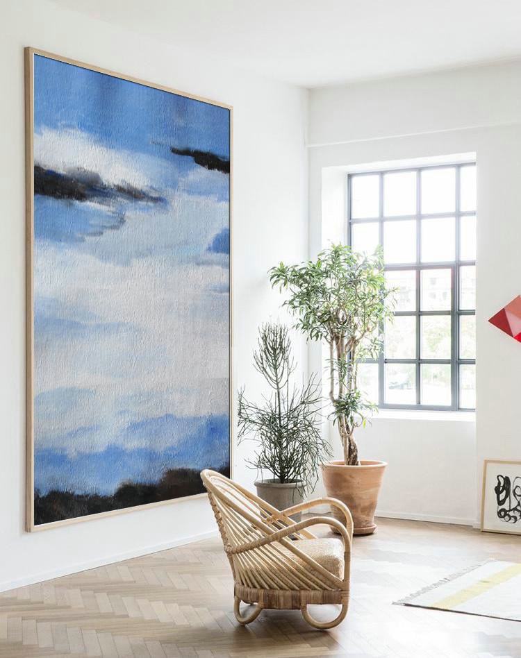 Large Abstract Painting,Oversized Abstract Landscape Painting,Handmade Acrylic Painting,Blue,White,Black.etc